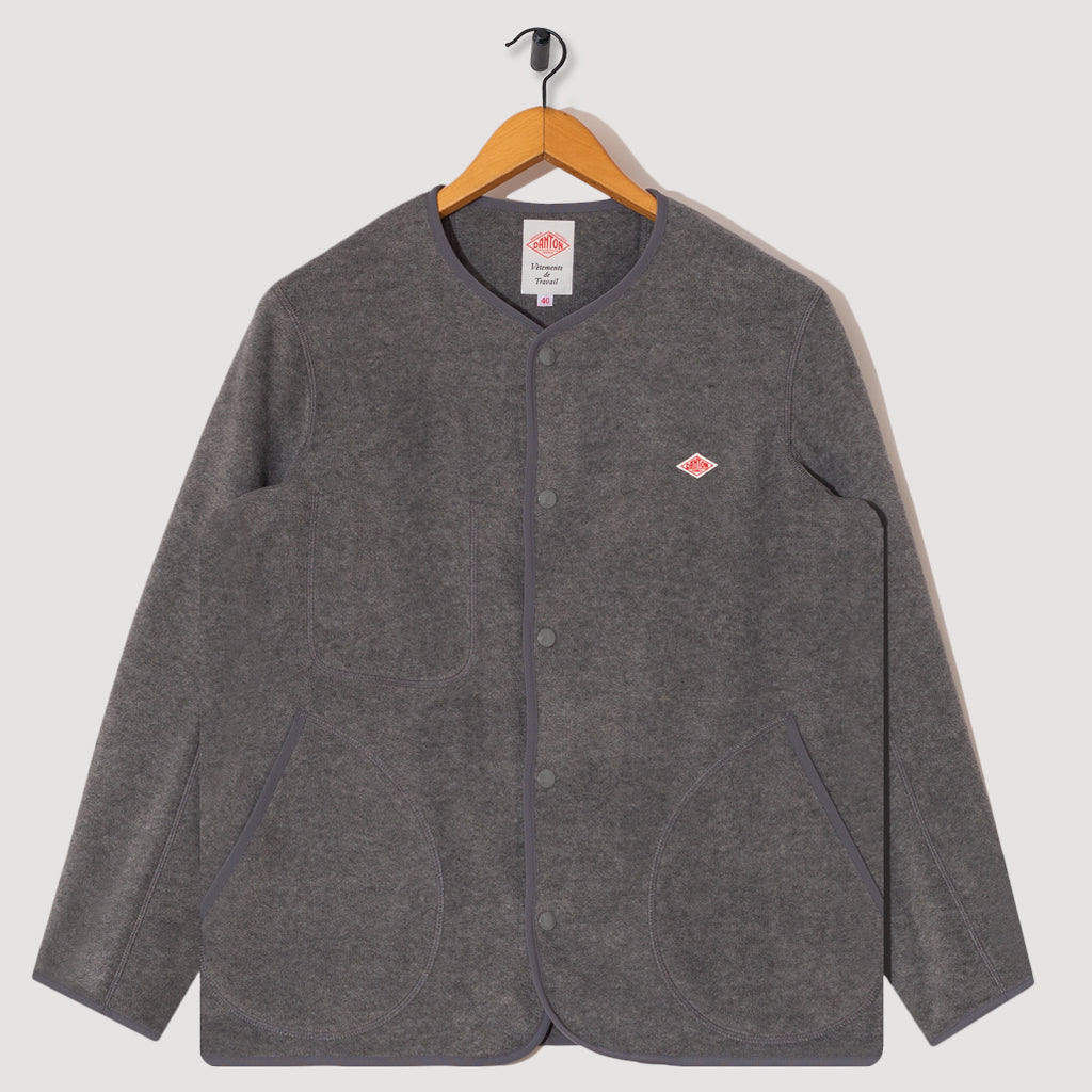 Fleece Collarless Jacket Dark Grey