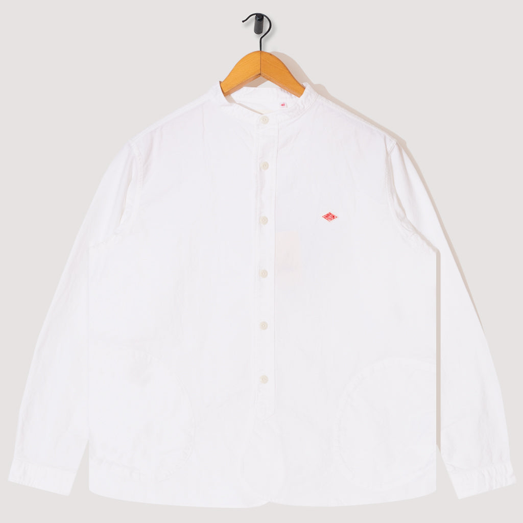 L/S Band Collar Shirt - White