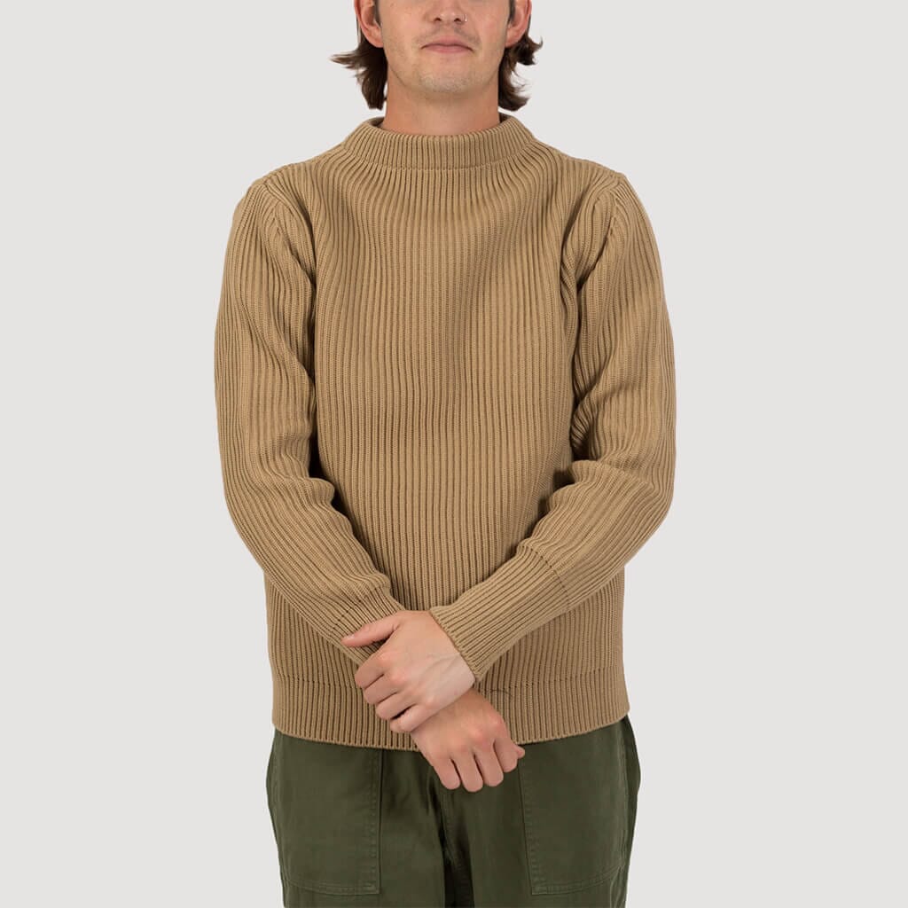 Navy Crewneck - Camel