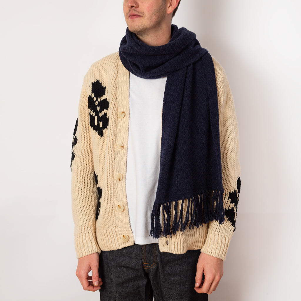 Knitted Lambswool Scarf - Navy