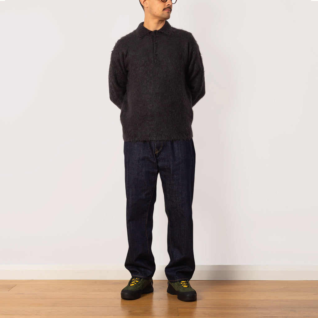 Brushed Super Kid Knit Polo - Ink Black Mohair