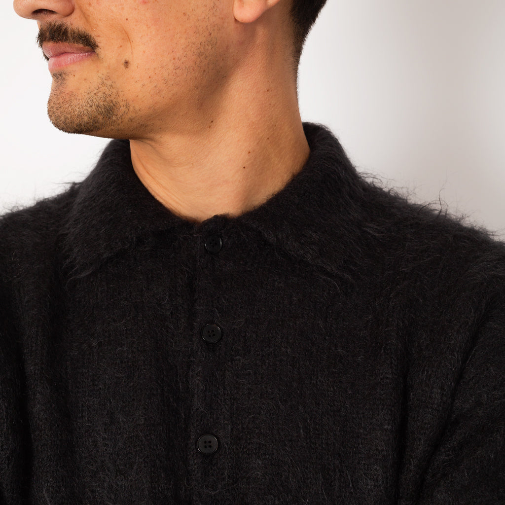 Brushed Super Kid Knit Polo - Ink Black Mohair