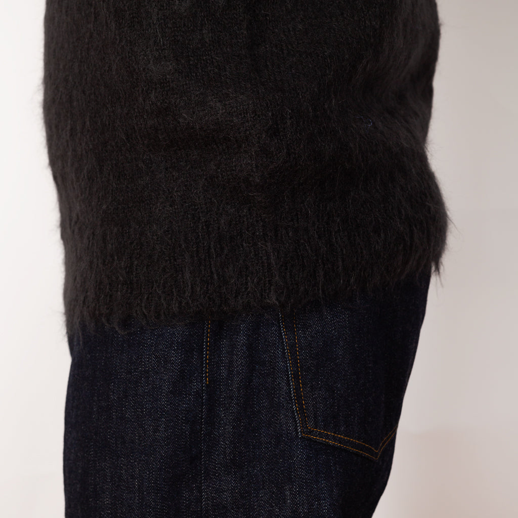 Brushed Super Kid Knit Polo - Ink Black Mohair