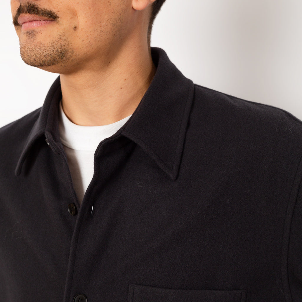 Brushed Fine Wool Flannel Shirt - Ink Black