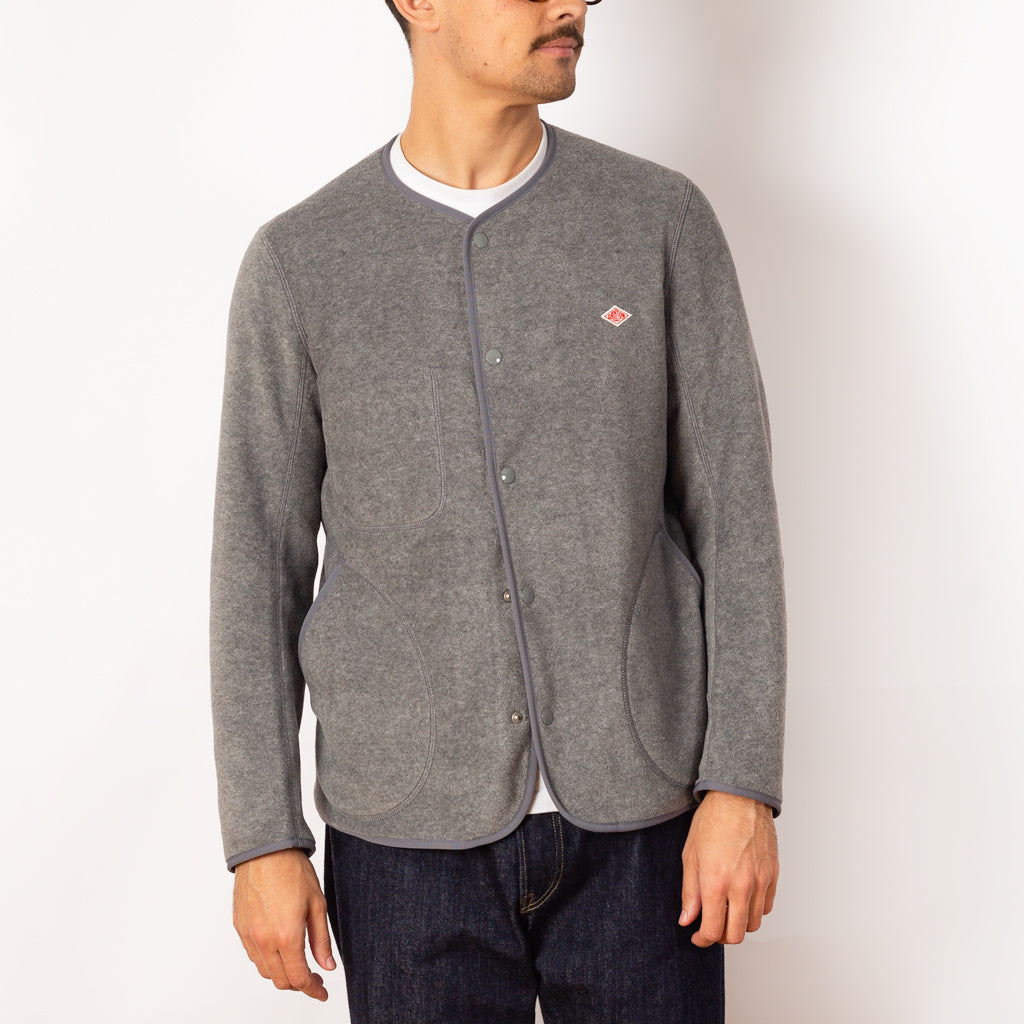 Fleece Collarless Jacket - Dark Grey