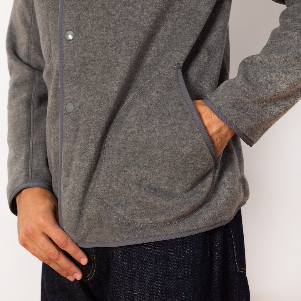 Fleece Collarless Jacket - Dark Grey