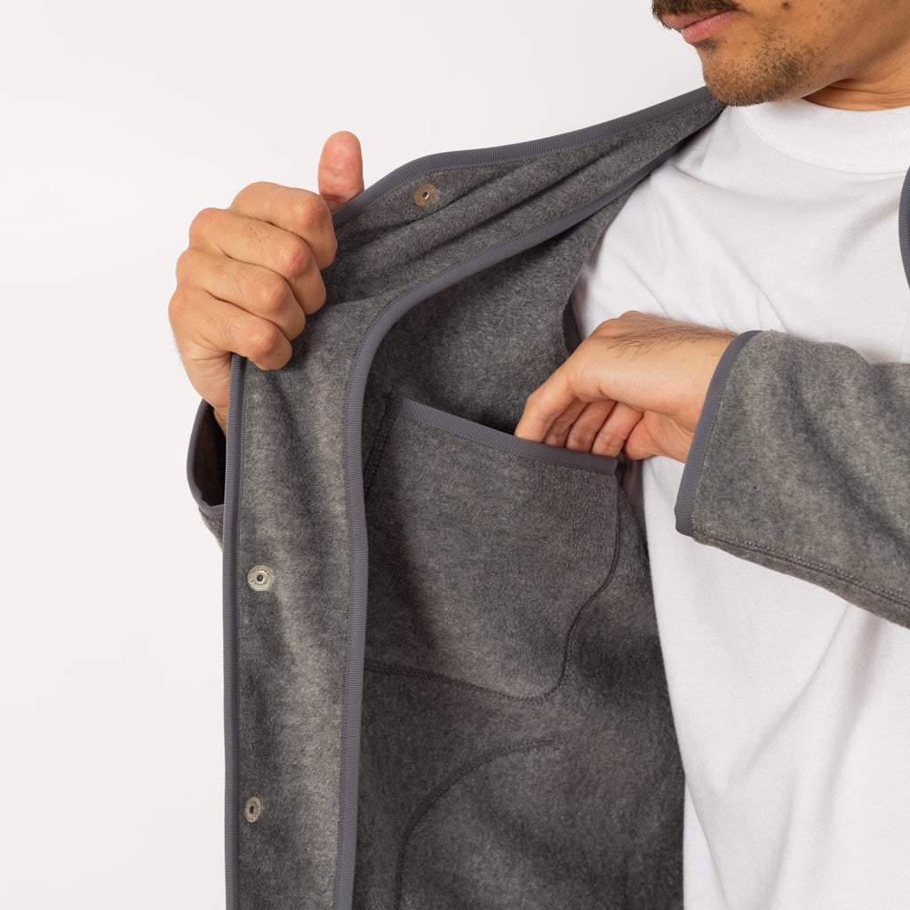 Fleece Collarless Jacket - Dark Grey