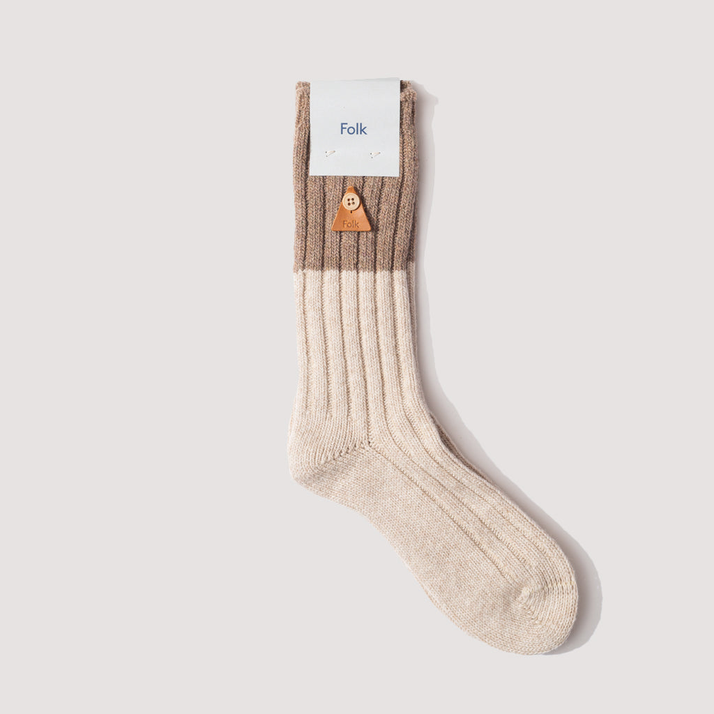 Two Tone Wool Sock - Ecru Mouse Mix