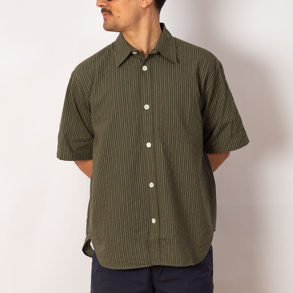 Mo Oversized S/S Stripe Shirt - Moss Green