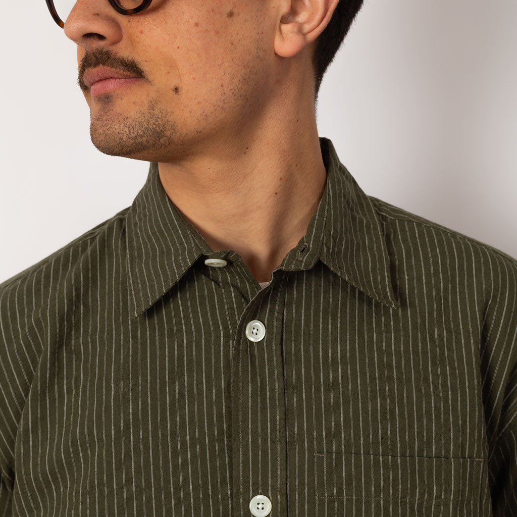 Mo Oversized S/S Stripe Shirt - Moss Green