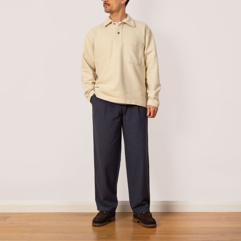 Wide Fit Trouser - Soft Navy Herringbone