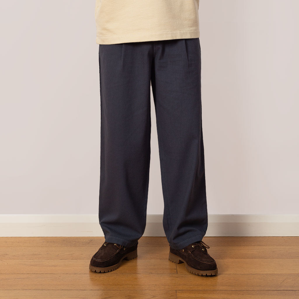 Wide Fit Trouser - Soft Navy Herringbone