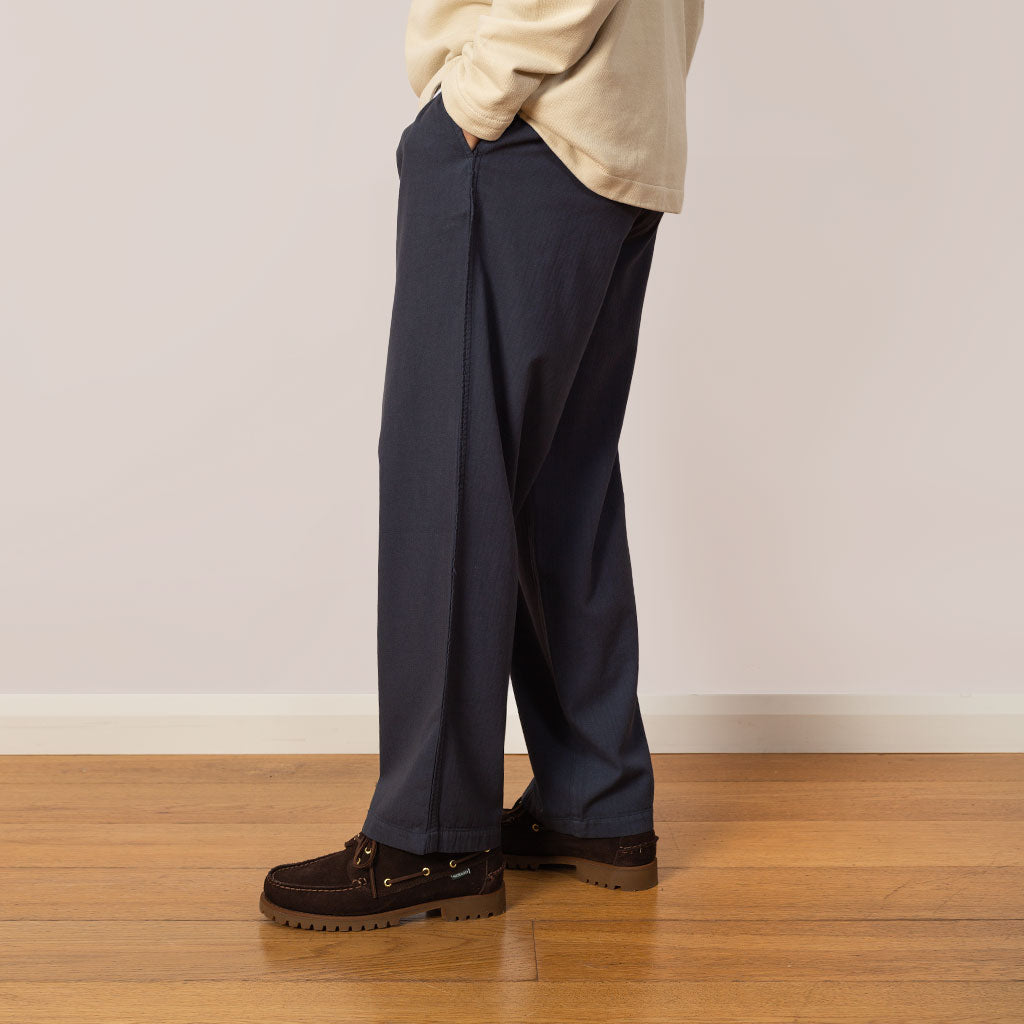 Wide Fit Trouser - Soft Navy Herringbone