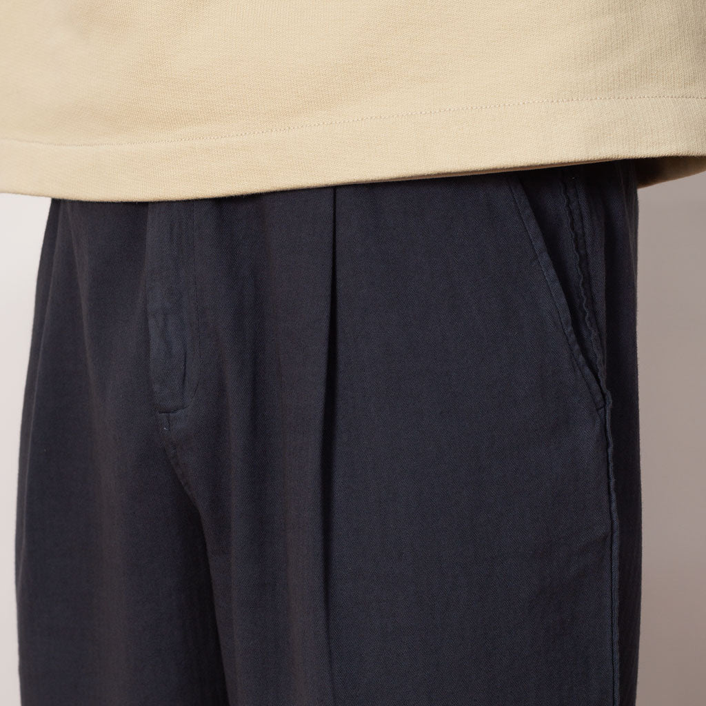 Wide Fit Trouser - Soft Navy Herringbone