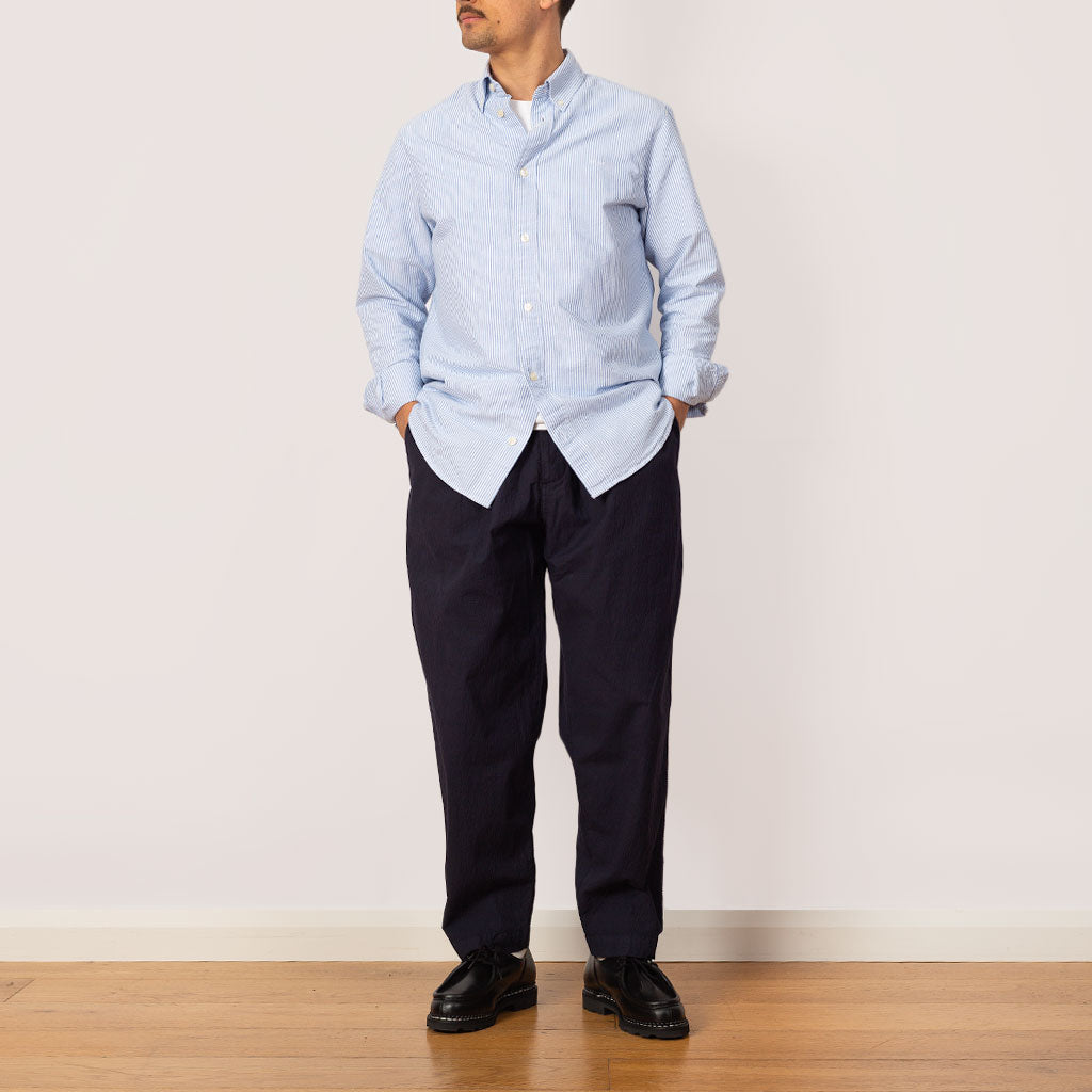 Pleated Track Pant - Navy Seersucker