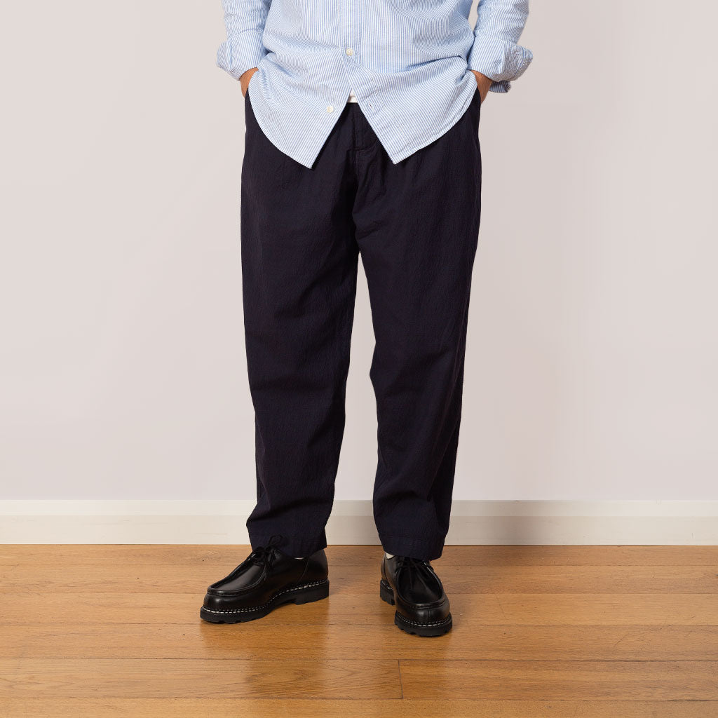 Pleated Track Pant - Navy Seersucker