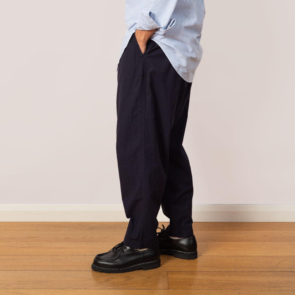 Pleated Track Pant - Navy Seersucker