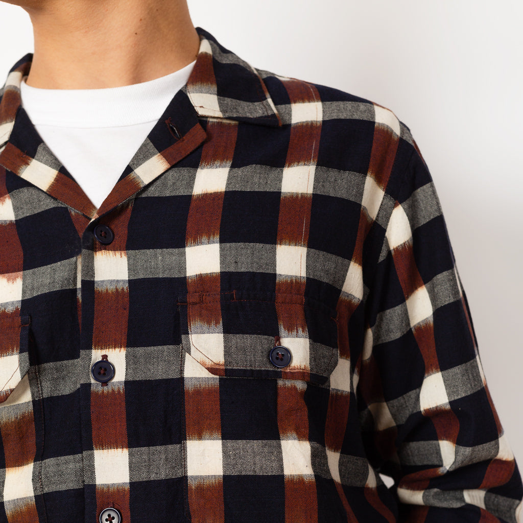 L/S Utility Shirt - Navy/Brown IKAT