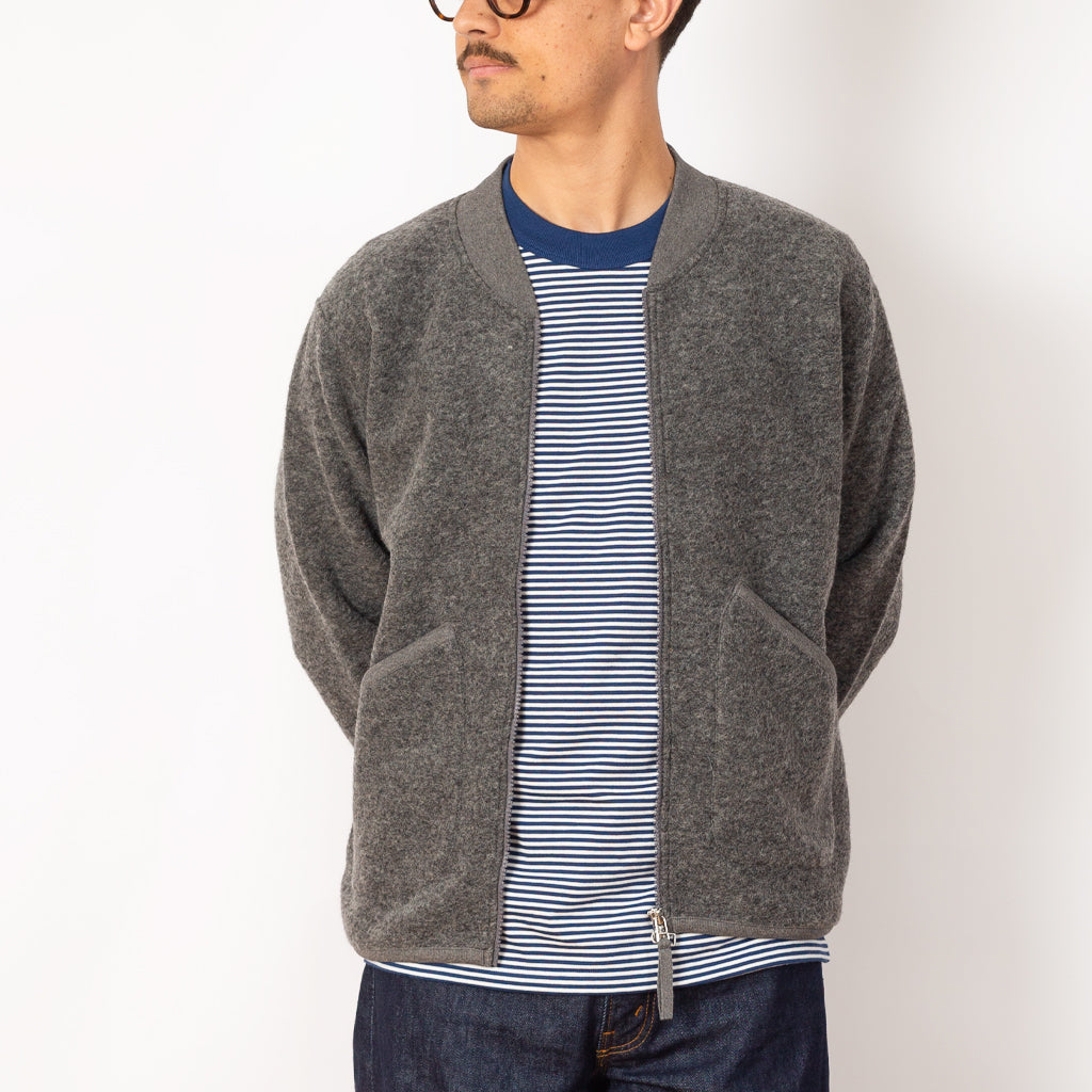 Wool Fleece Zip Bomber - Grey Marl