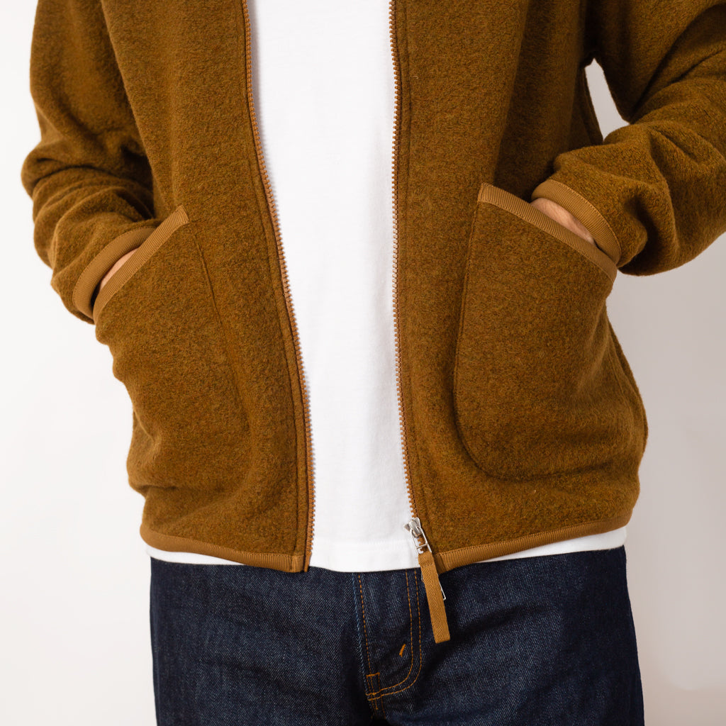 Wool Fleece Zip Bomber - Mustard