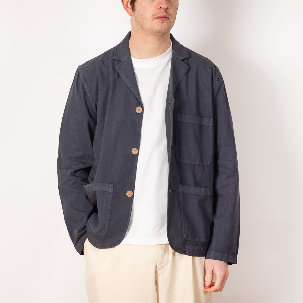 Wide Fit Blazer - Soft Navy Herringbone