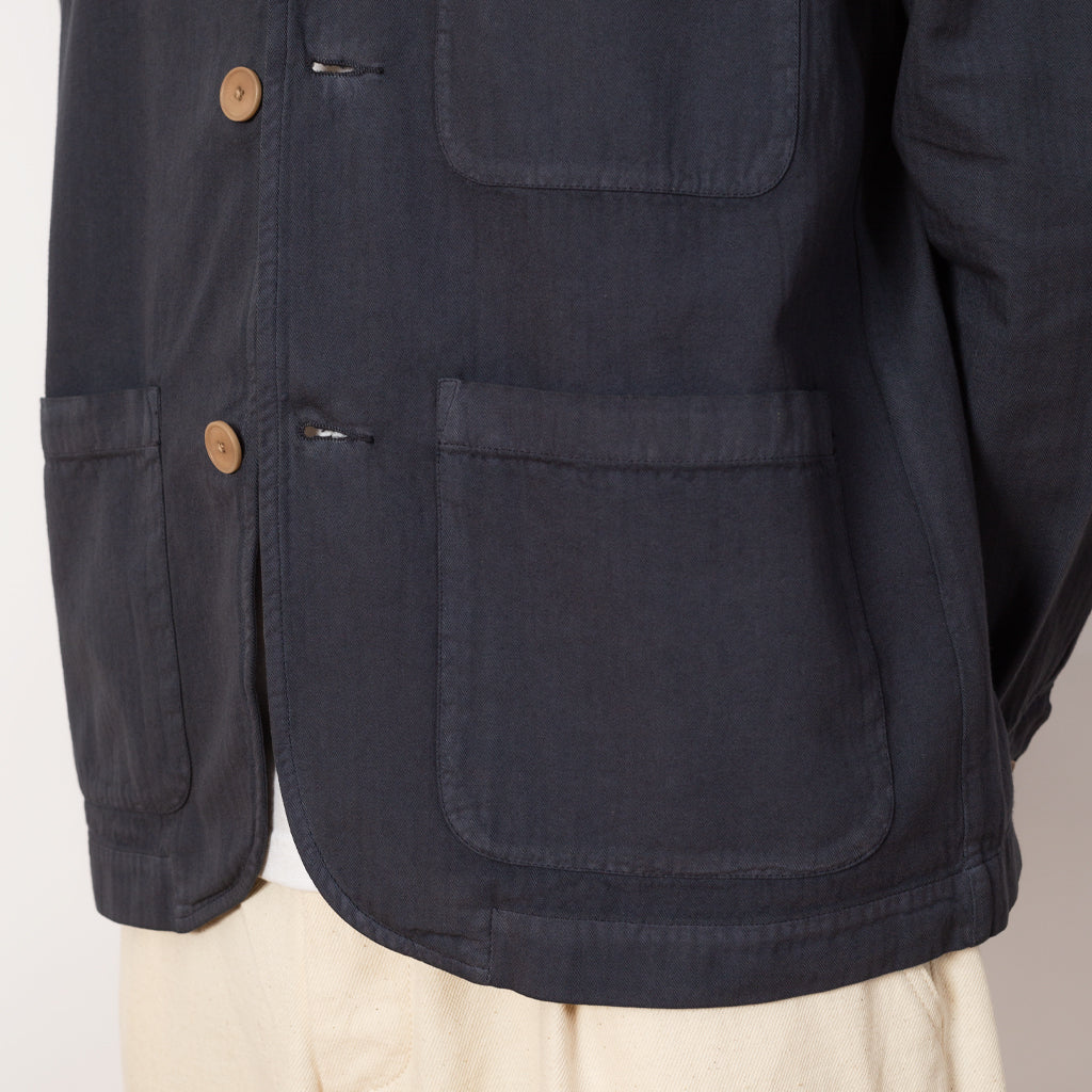 Wide Fit Blazer - Soft Navy Herringbone