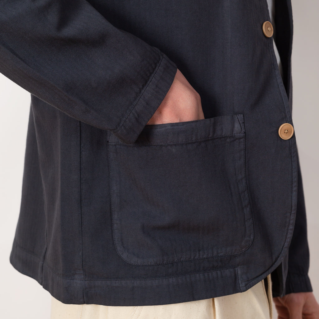 Wide Fit Blazer - Soft Navy Herringbone