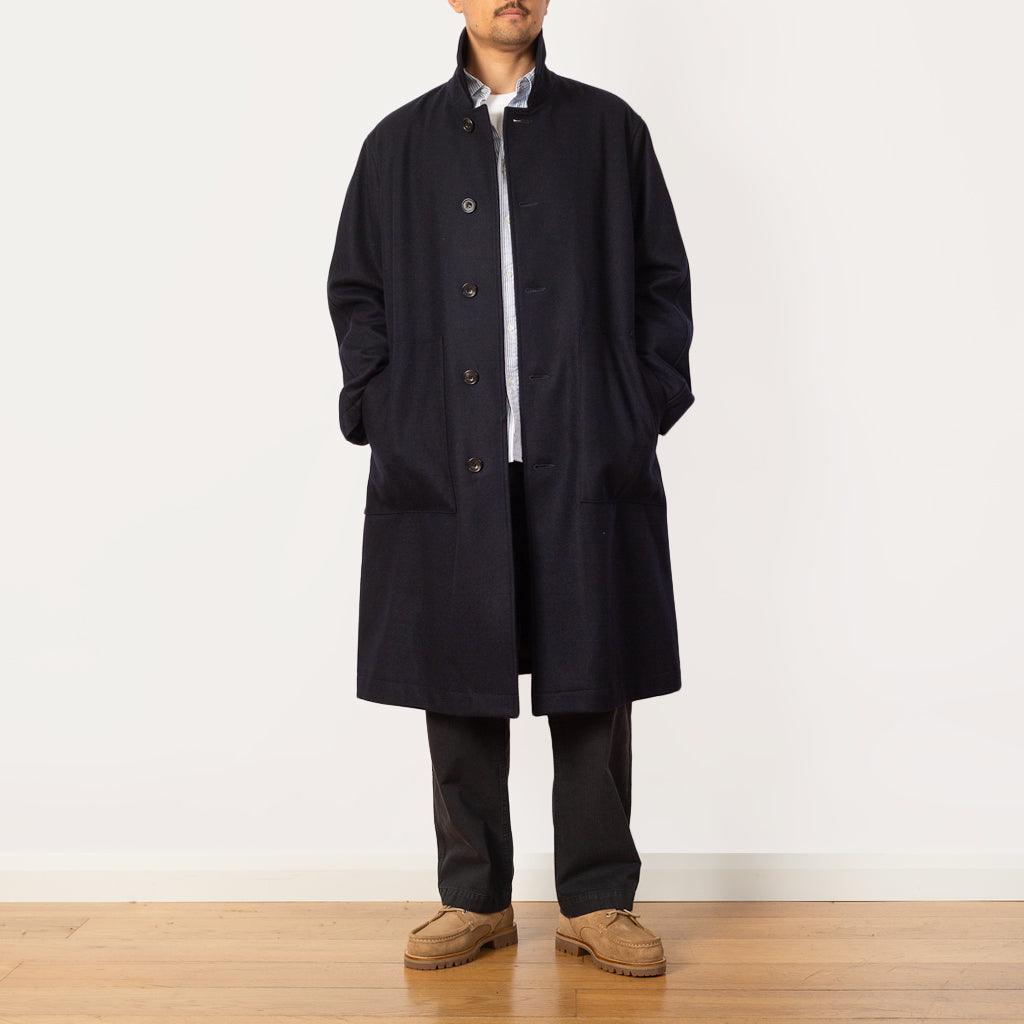 Melton Balmacaan Coat - Navy