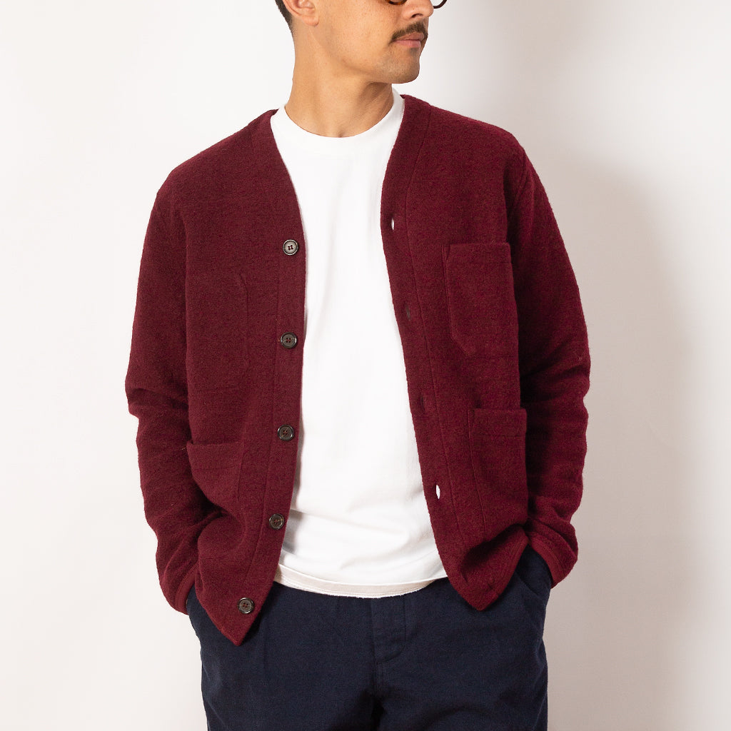 Wool Fleece Cardigan - Deep Red