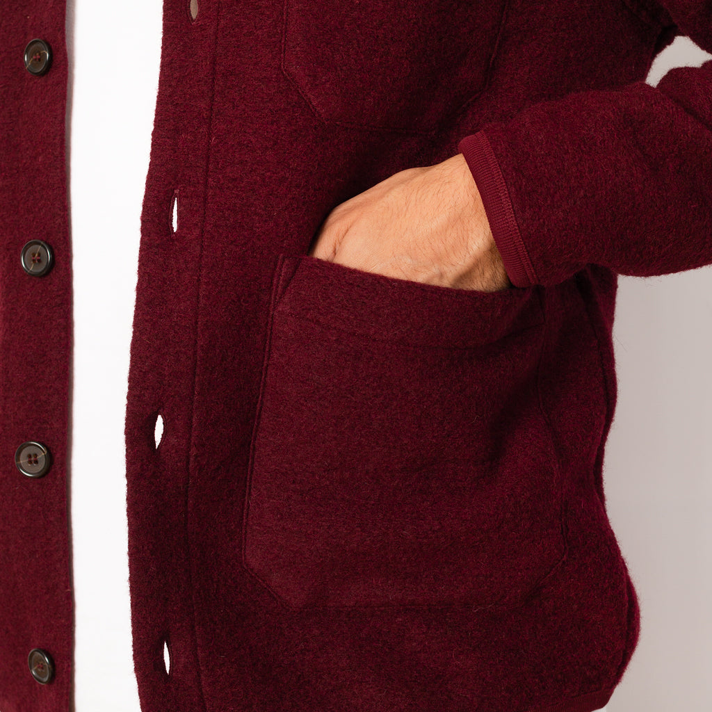 Wool Fleece Cardigan - Deep Red