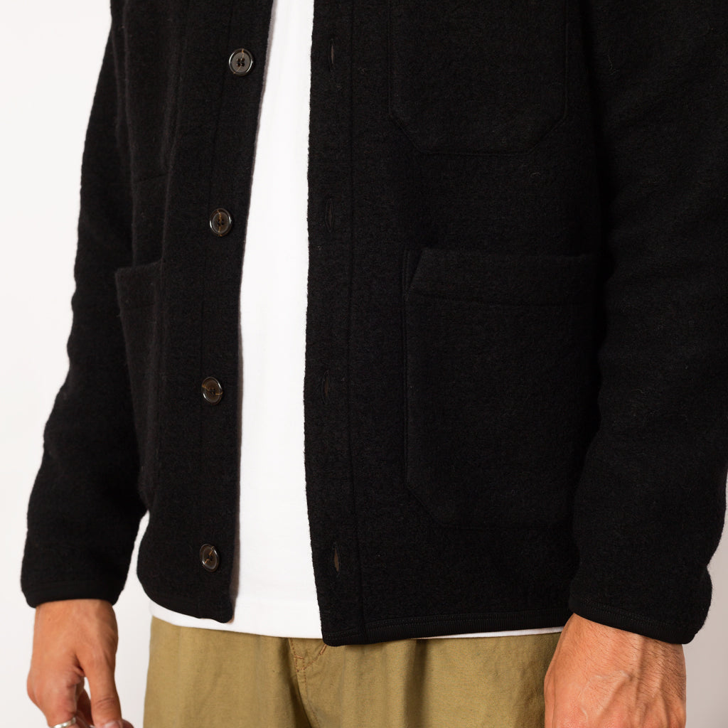 Wool Fleece Cardigan - Black