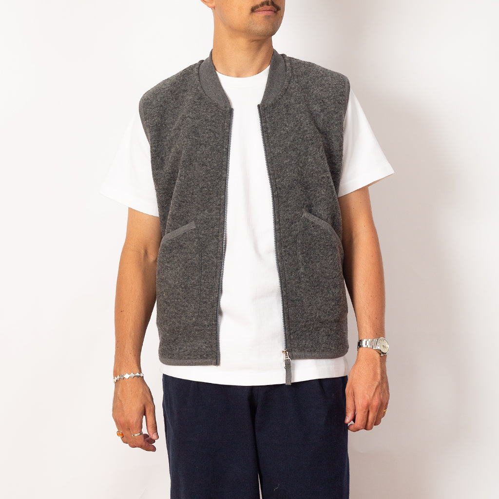 Wool Fleece Zip Waistcoat - Grey Marl