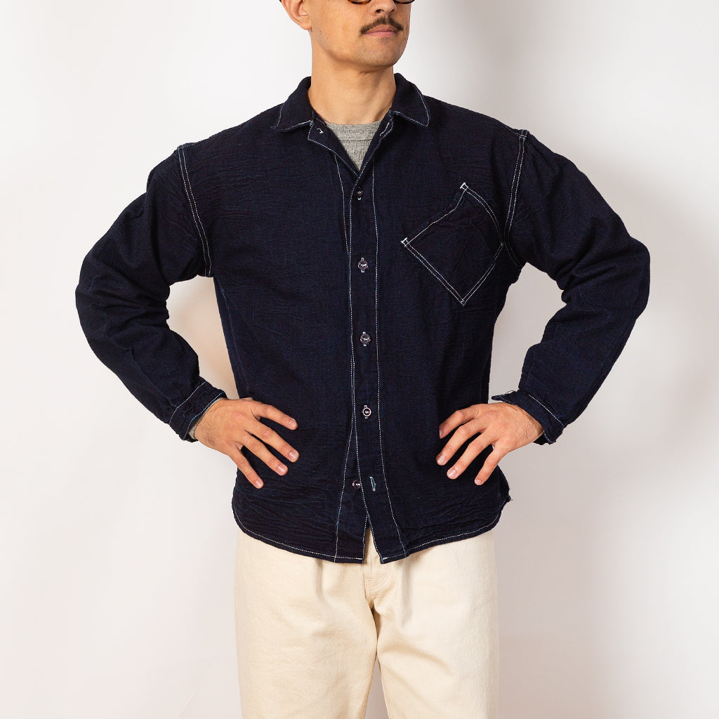 Type 465 Argyle Chest Pocket Shirt - Double Indigo Cotton Tote Cloth