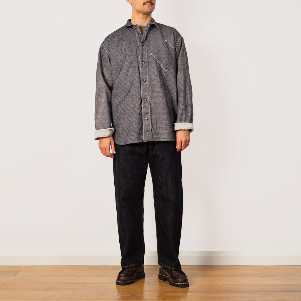 Argyle Chest Pocket Shirt - Barge Blue Wool Cotton Herringbone