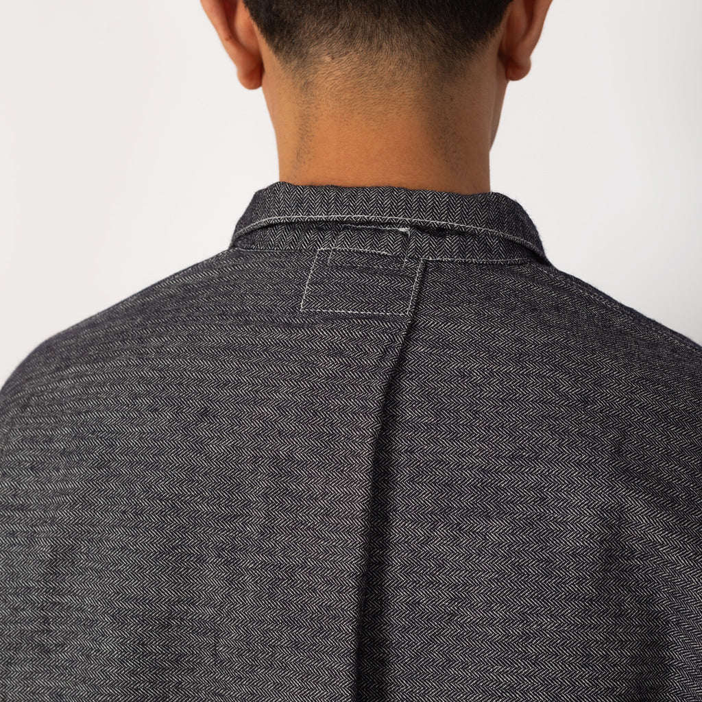 Argyle Chest Pocket Shirt - Barge Blue Wool Cotton Herringbone