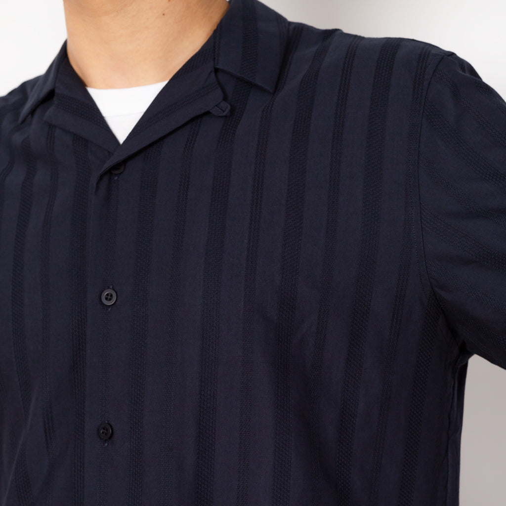 S/S Embroidered Stripe Shirt - Navy