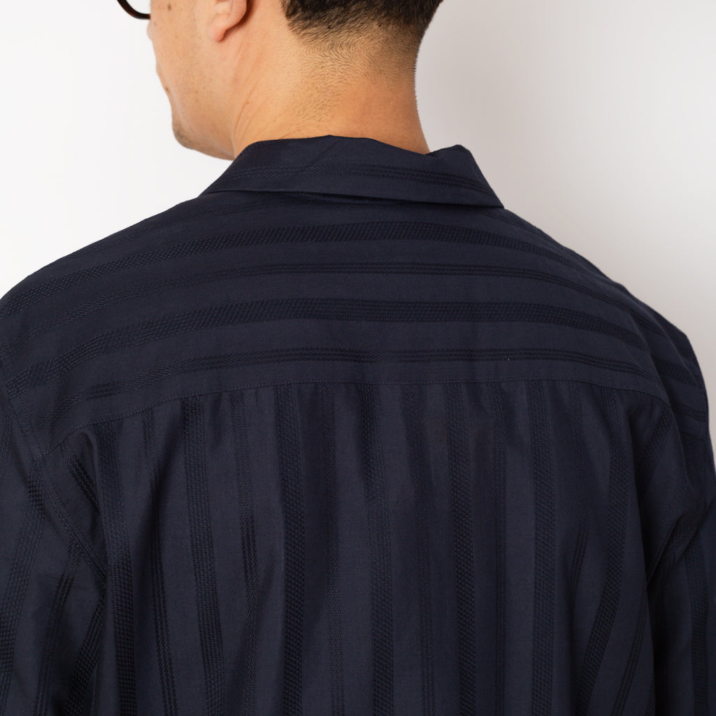 S/S Embroidered Stripe Shirt - Navy