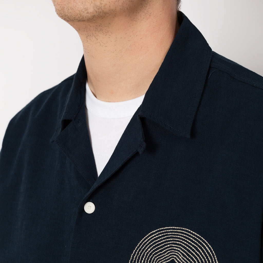 Relaxed Soft Collar Shirt - Navy Seersucker