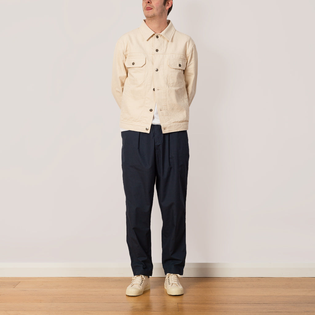 Recycled Poly Tech Pleated Track Pant - Navy