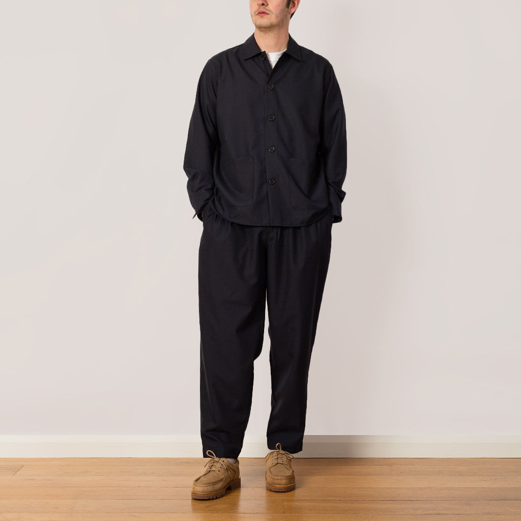 Pleated Track Pant - Navy Tropical Wool