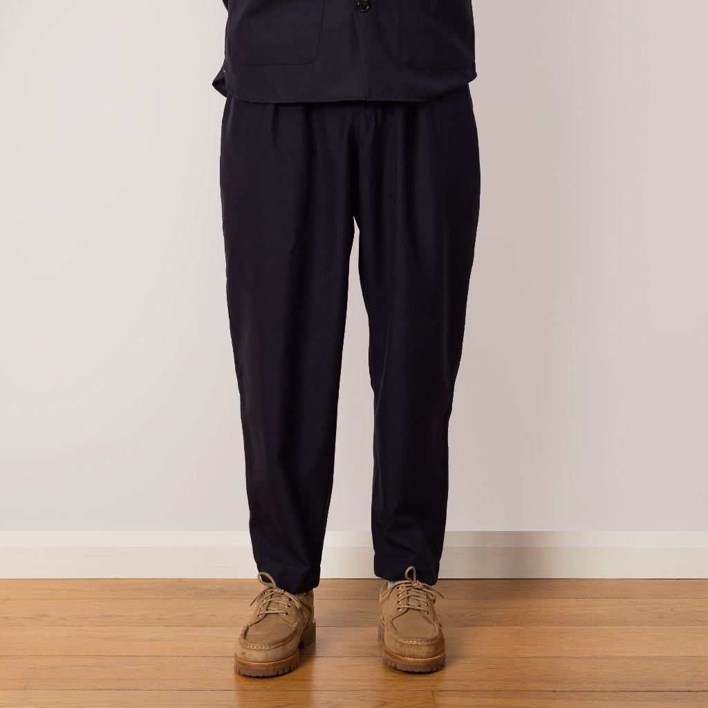 Pleated Track Pant - Navy Tropical Wool