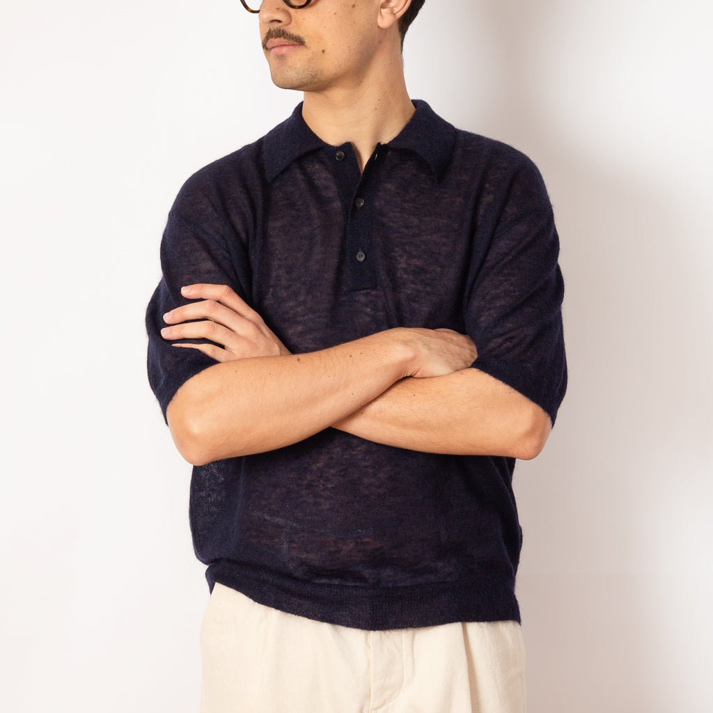 Kid Mohair Knit Polo - Navy