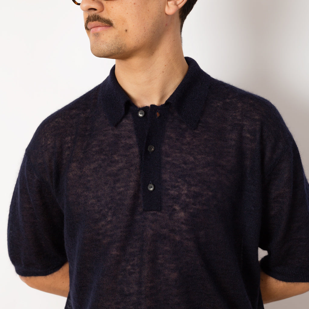 Kid Mohair Knit Polo - Navy