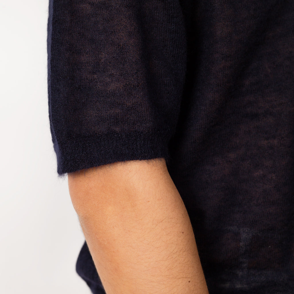 Kid Mohair Knit Polo - Navy