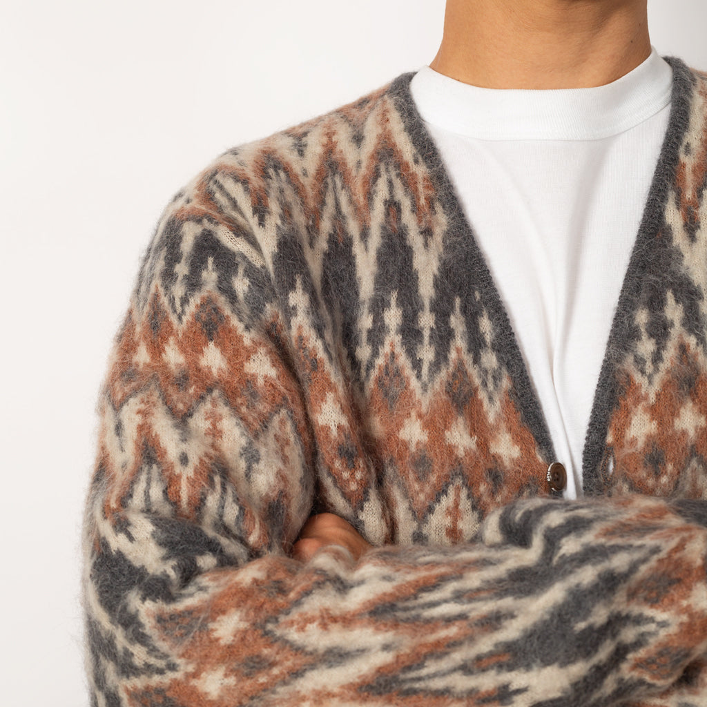 Double Jacquard Cardigan - Grey Chevron