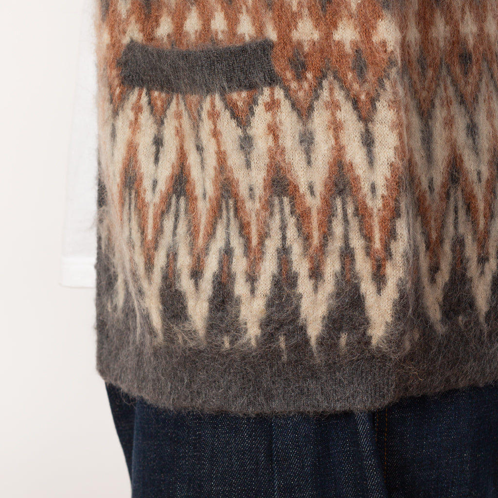 Double Jacquard Cardigan - Grey Chevron