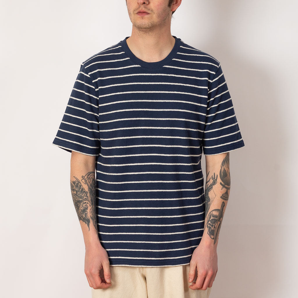 SS Textured Stripe Tee - Soft Navy/Ecru