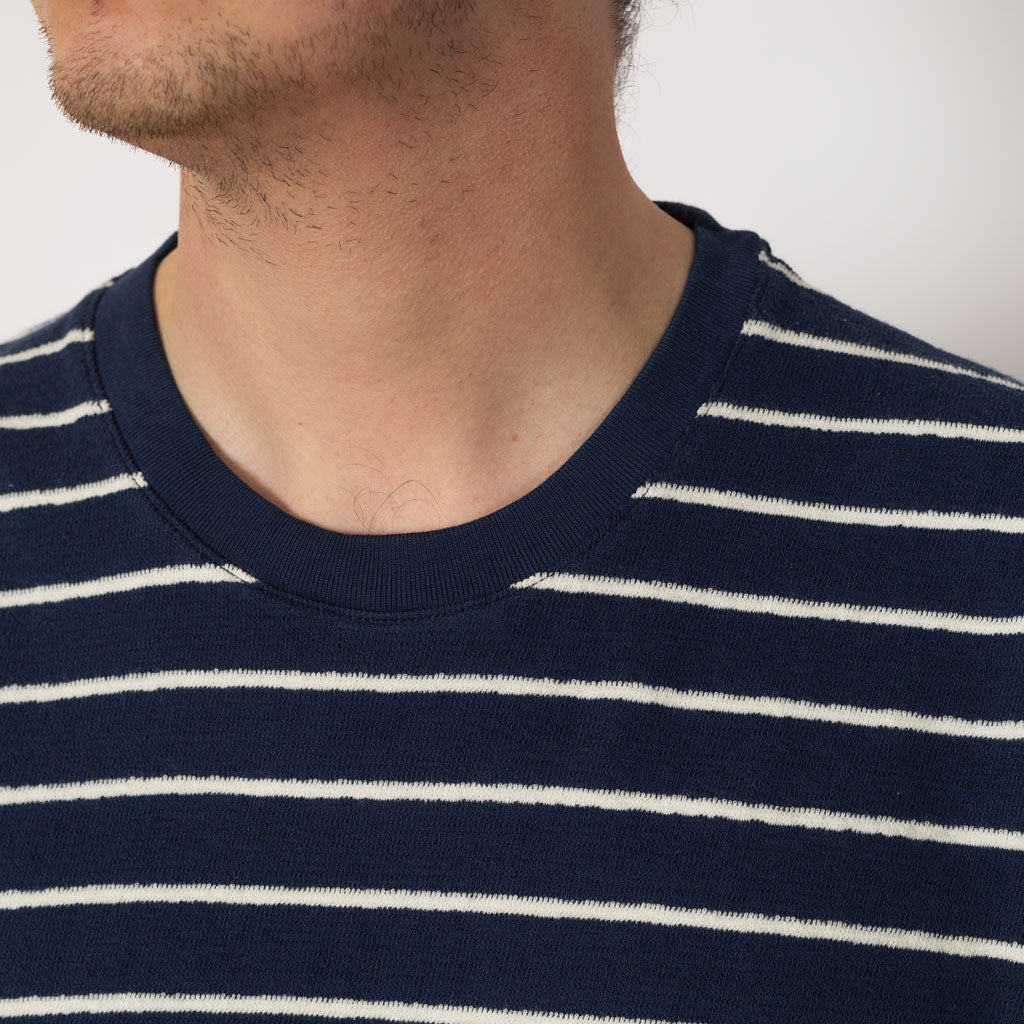 SS Textured Stripe Tee - Soft Navy/Ecru