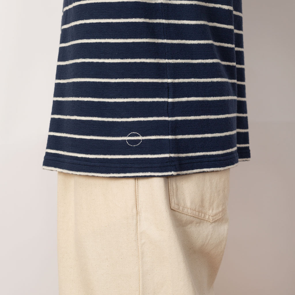 SS Textured Stripe Tee - Soft Navy/Ecru