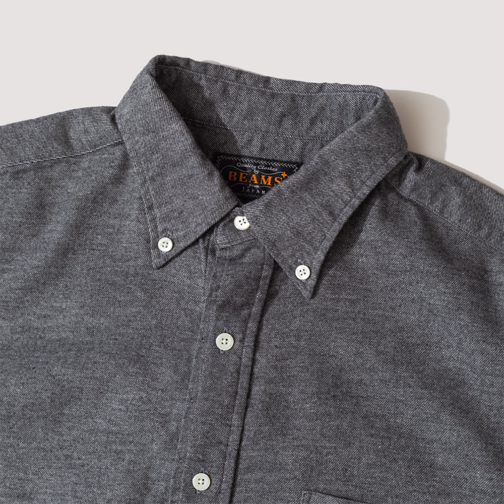 Button Down Flannel Solid Shirt - Grey | Beams Plus | Peggs & Son.